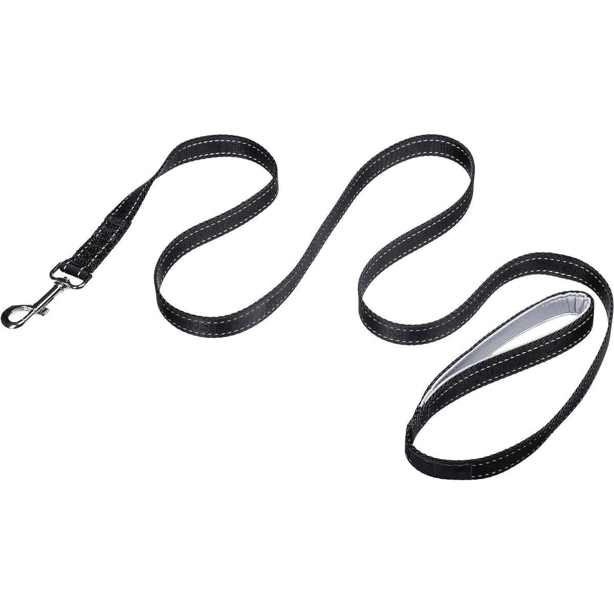 Reflective 5-Foot Black Dog Leash – Durable Polyester Webbing