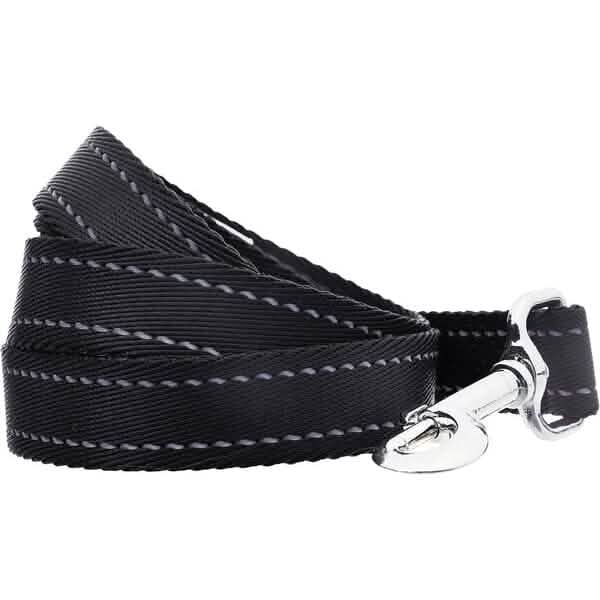 Reflective 5-Foot Black Dog Leash – Durable Polyester Webbing