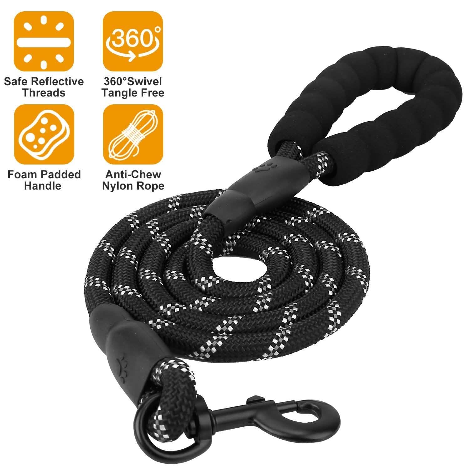 Reflective Double Dog Leash with Padded Handle, 5 ft, for Small/Medium Dogs