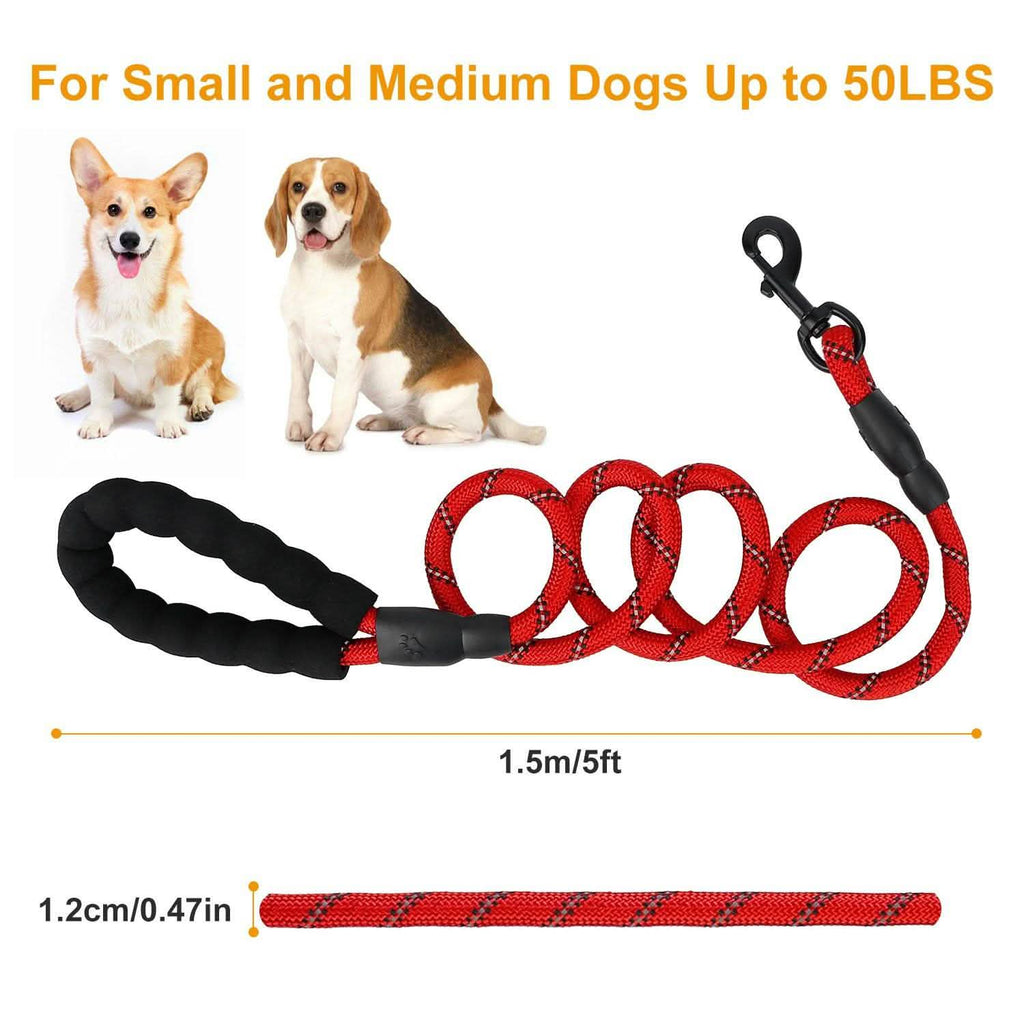 Reflective Double Dog Leash with Padded Handle, 5 ft, for Small/Medium Dogs