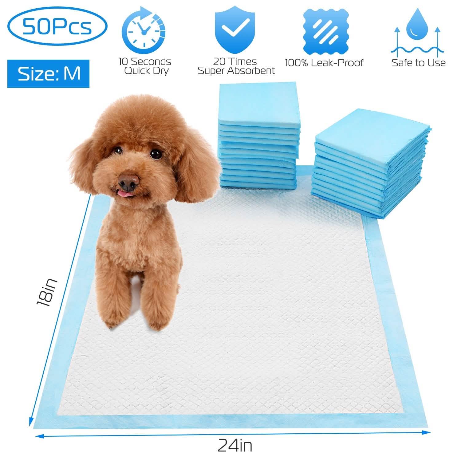Dog Training Pads, 24" x 18", 50-Pack, Super Absorbent