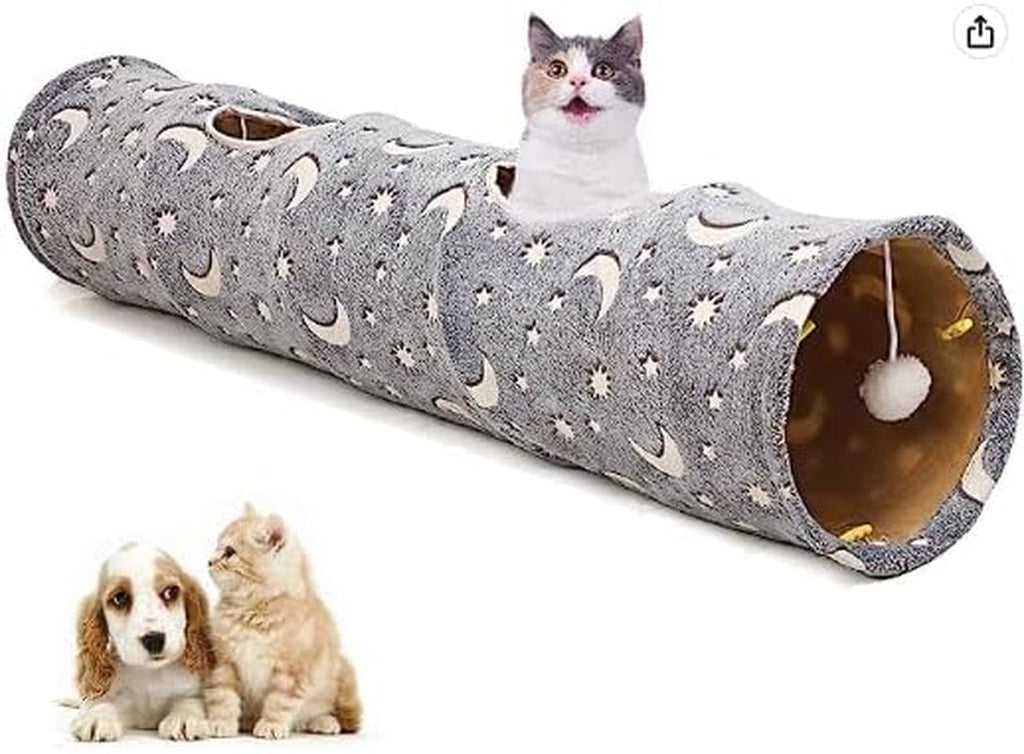 Glow-in-the-Dark Plush Cat Tunnel with Vents and Toy, 47"