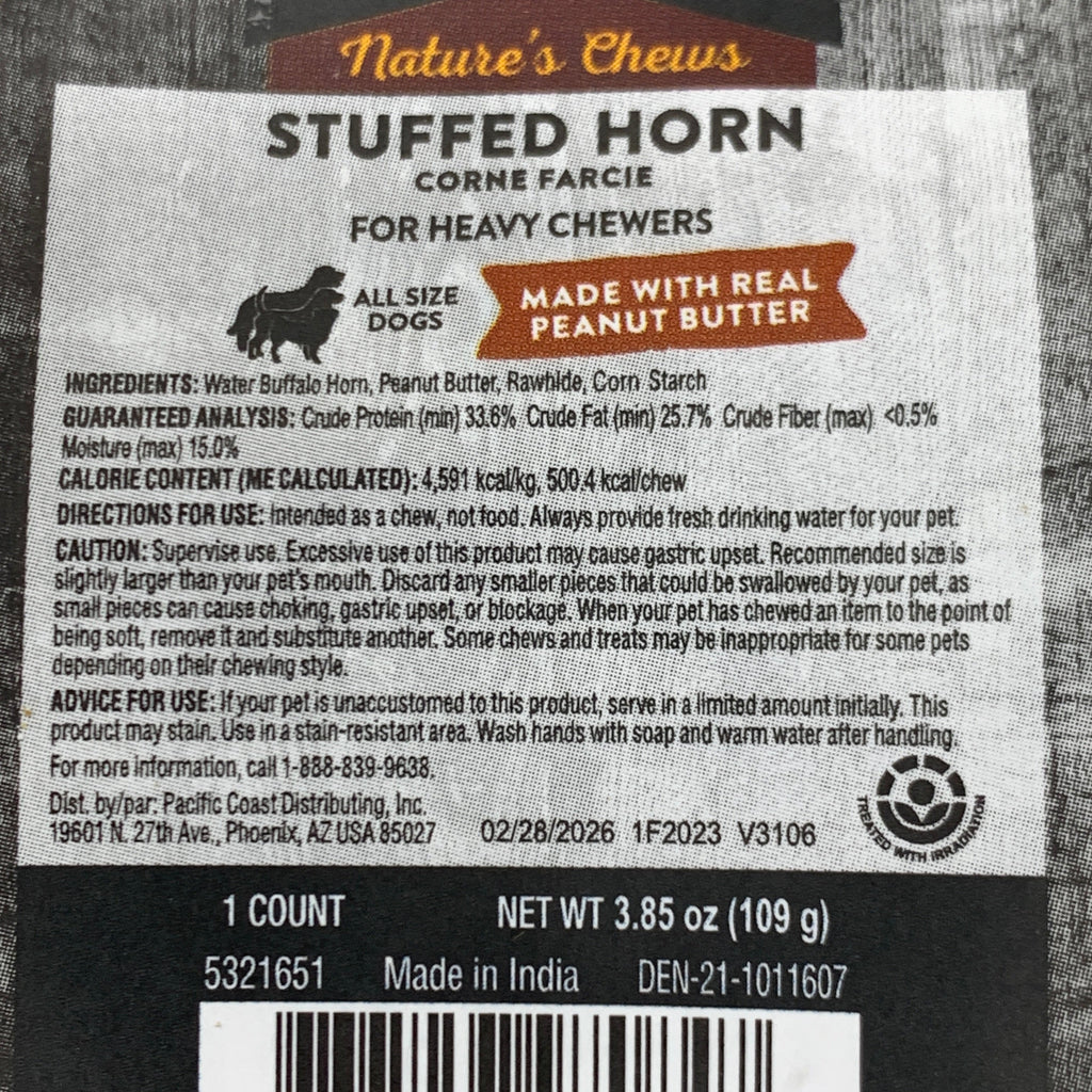 Peanut Butter Filled Buffalo Horn Dog Chews, 12 Pack