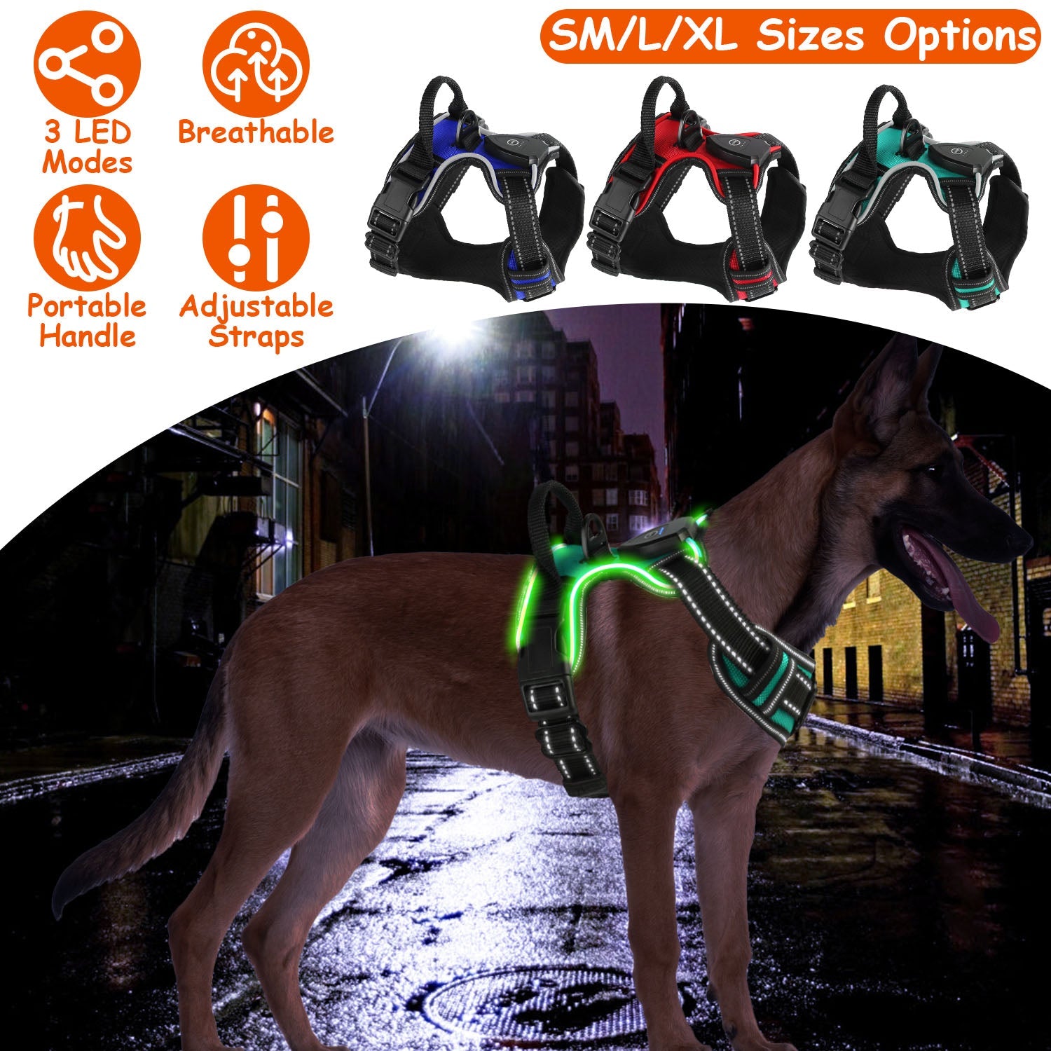 Rechargeable LED Dog Harness with No-Pull Design