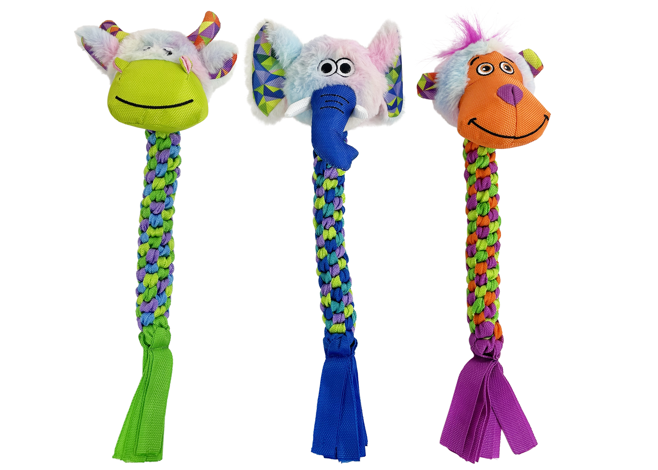 Braided Rope Dog Toy with Plush Head and Squeaker