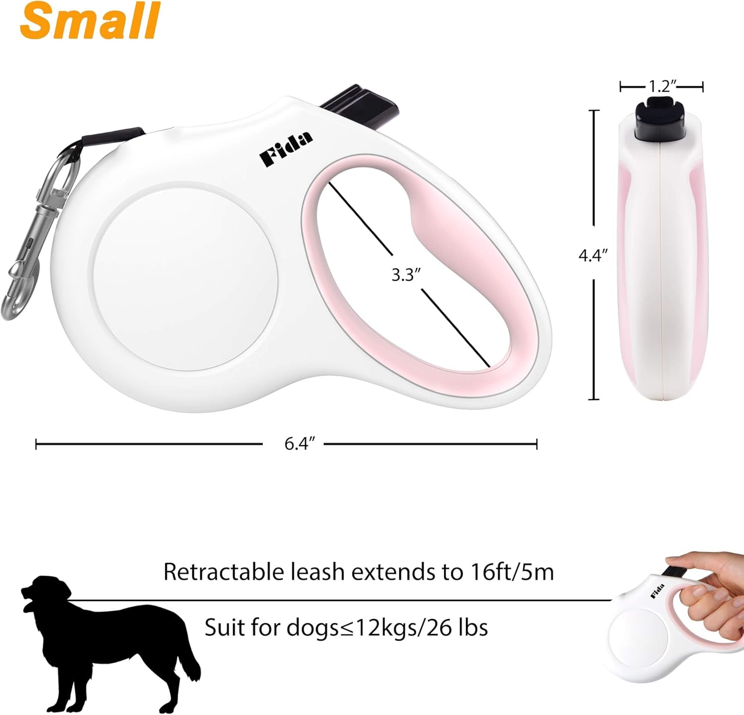 16ft Retractable Leash for Small Dogs and Cats, Reflective, with Waste Bag Dispenser