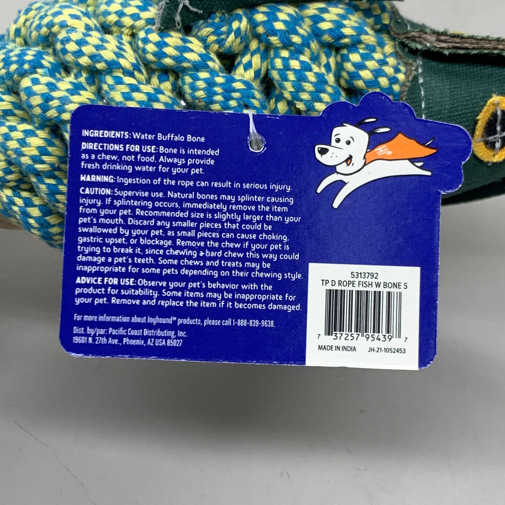 JOYHOUND Rope Fish Dog Toy with Bone, 2-Pack, 10.5-Inch