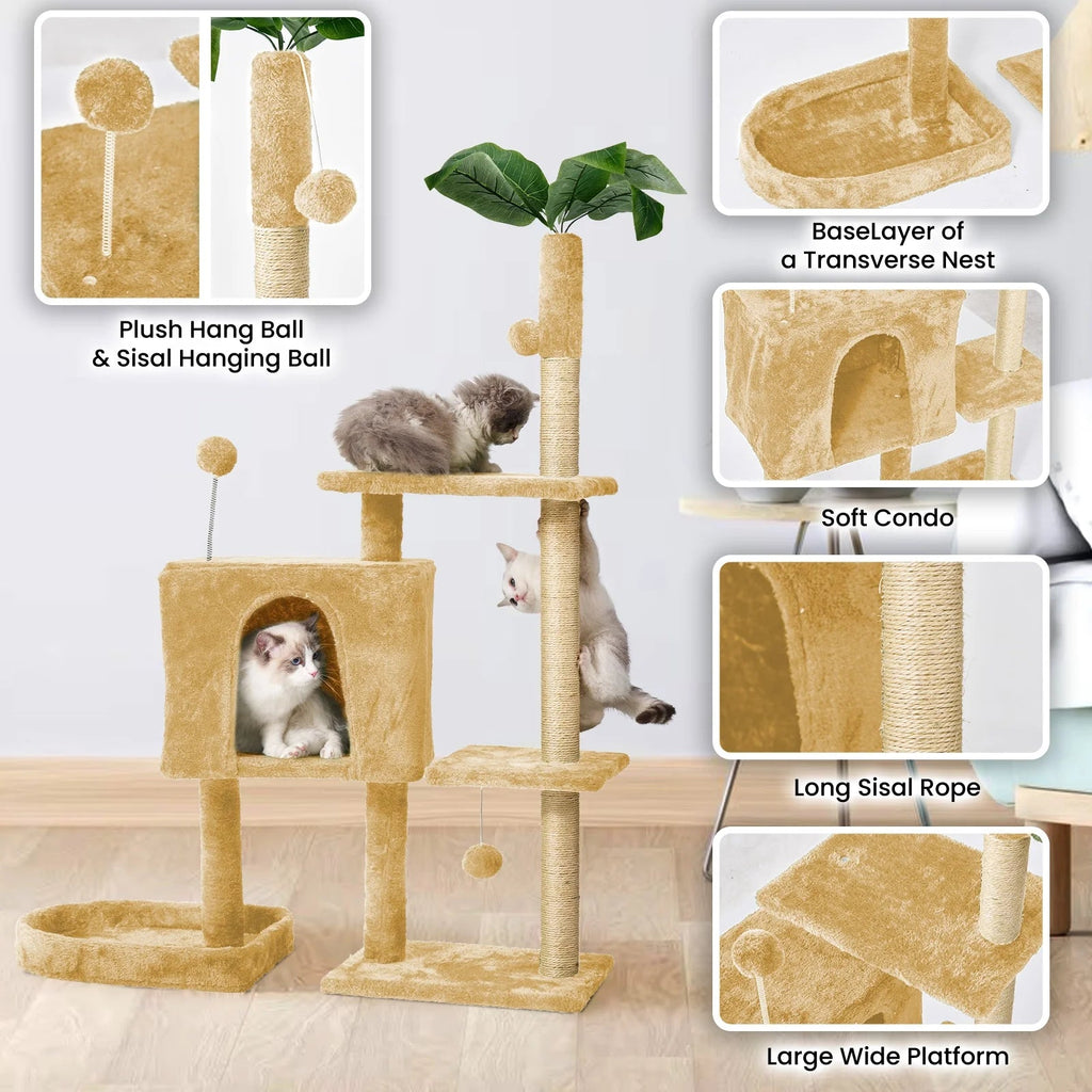 52" Cat Tree with Plush Perches and Sisal Scratching Posts