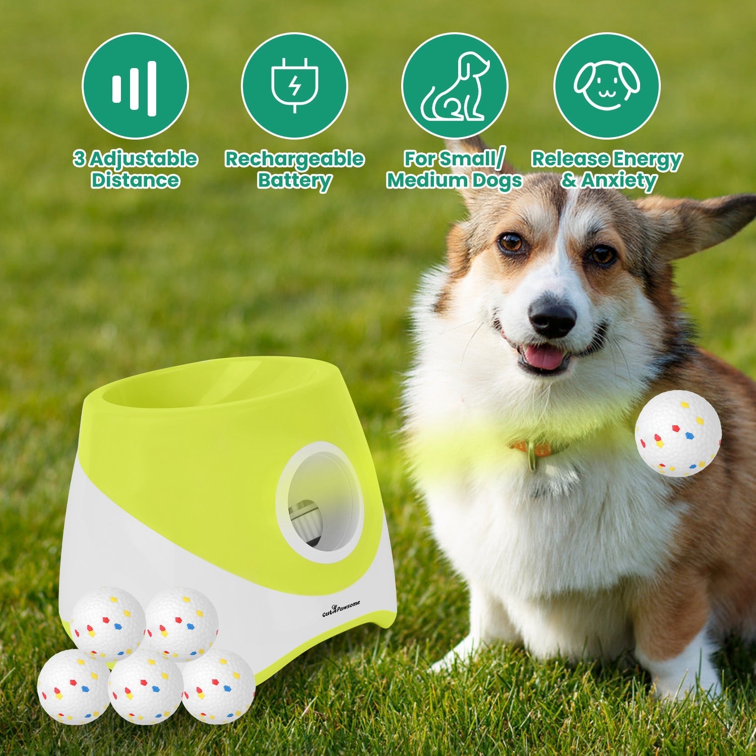 Automatic Ball Launcher for Small & Medium Dogs, 6 ETPU Balls Included