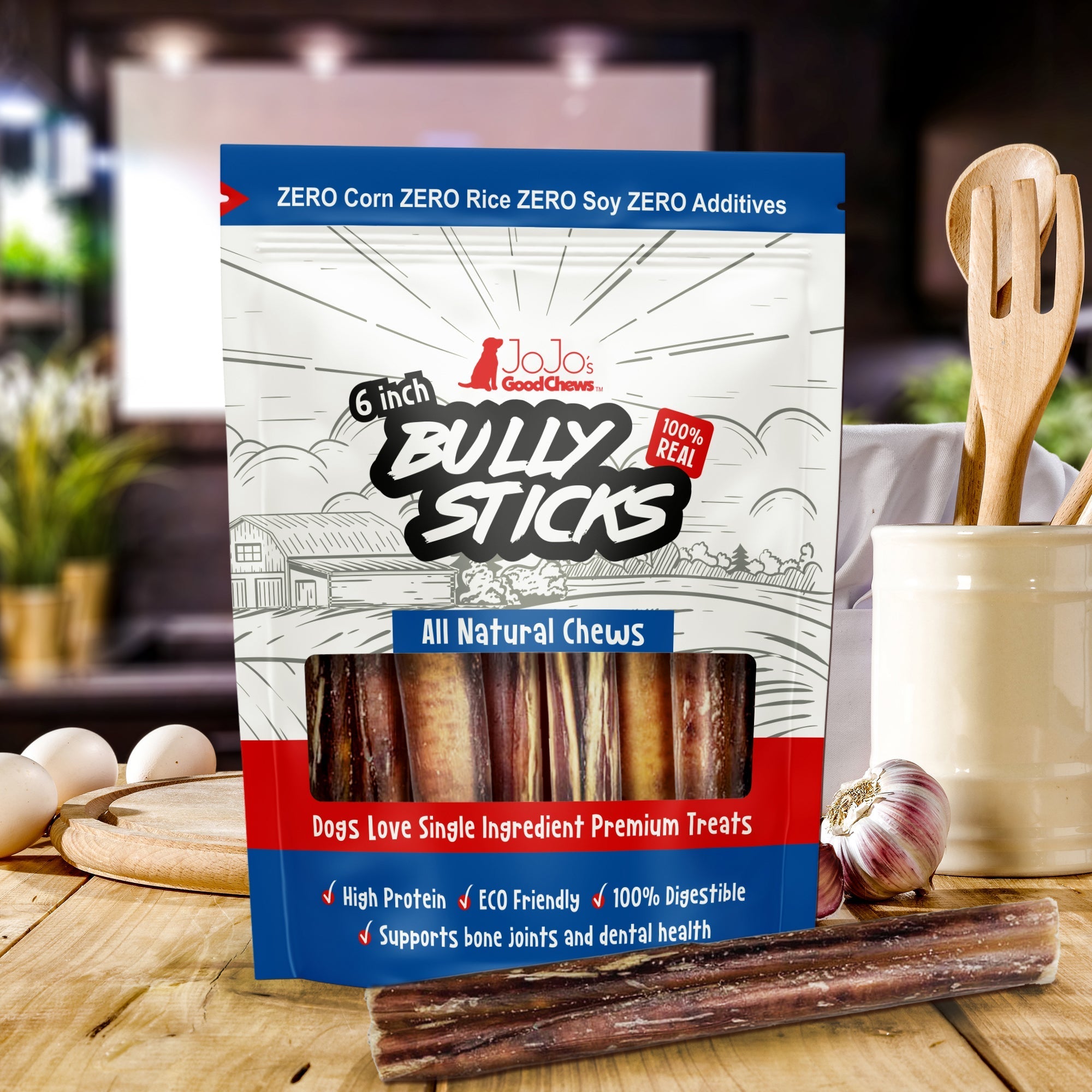 6-Inch Thick Beef Bully Sticks for Dogs, 3-Pack