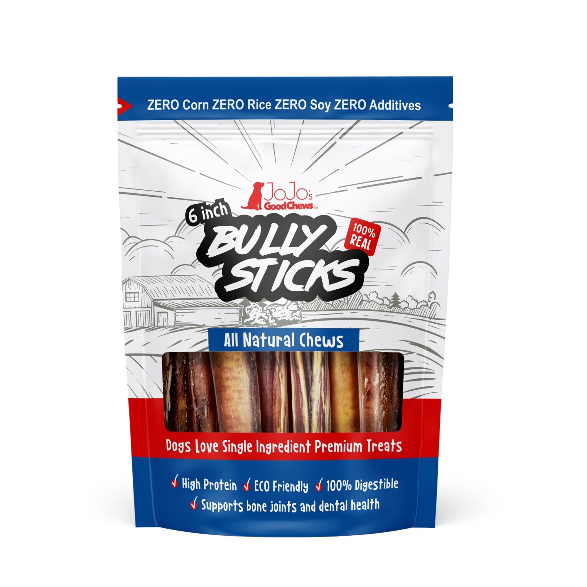 6-Inch Thick Beef Bully Sticks for Dogs, 3-Pack