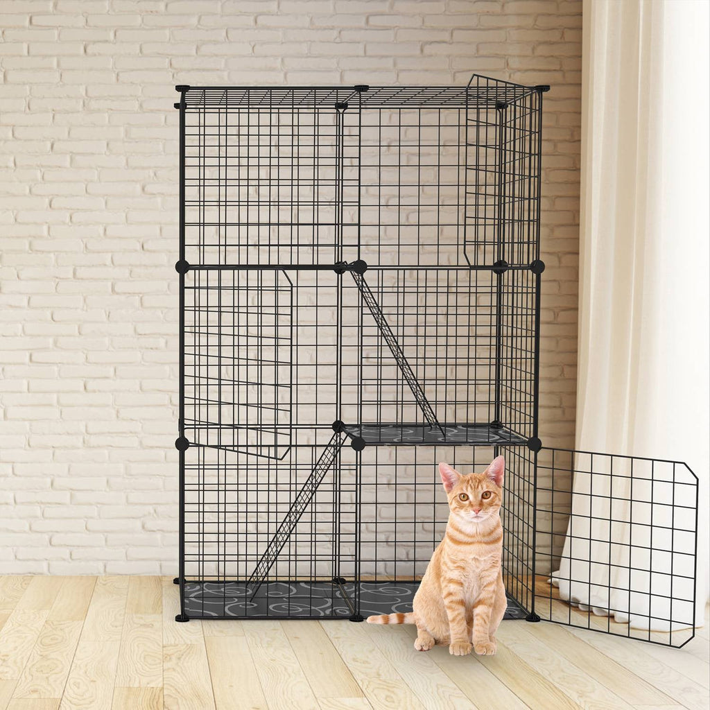 3-Tier Indoor Cat Playpen Cage with Ladders and Doors