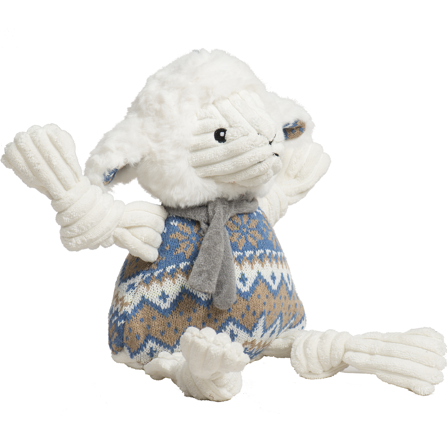 Leo Lamb Knottie Plush Dog Toy with Nordic Sweater