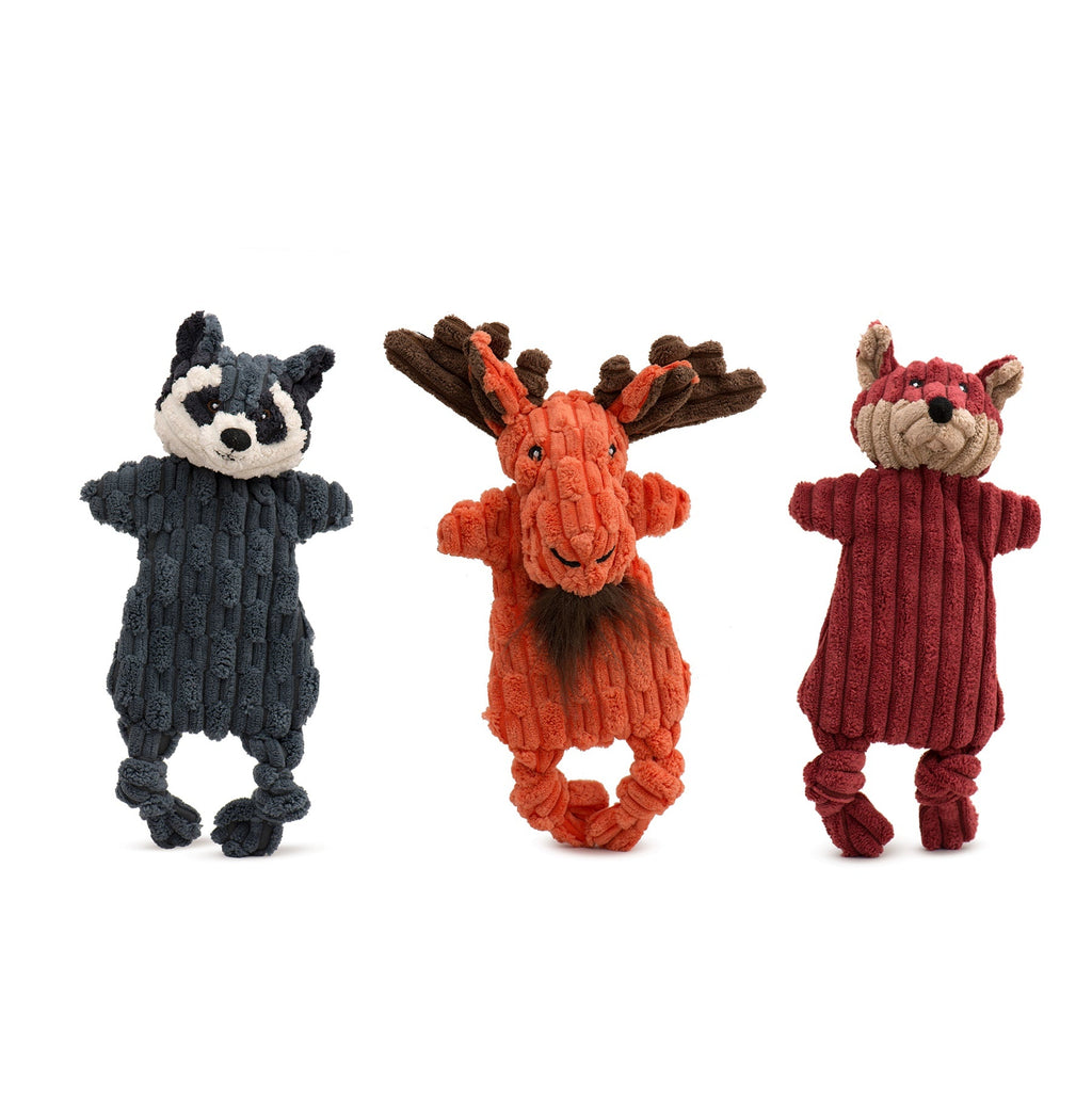 Woodland Flatties 3-Pack Dog Toys – Raccoon, Moose, Fox