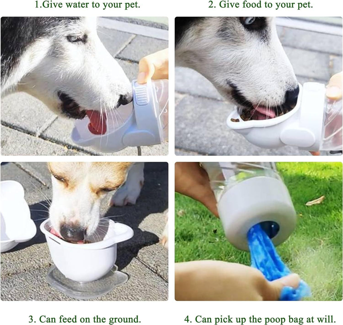 3-in-1 Portable Pet Water Bottle with Food Container and Waste Bag Holder