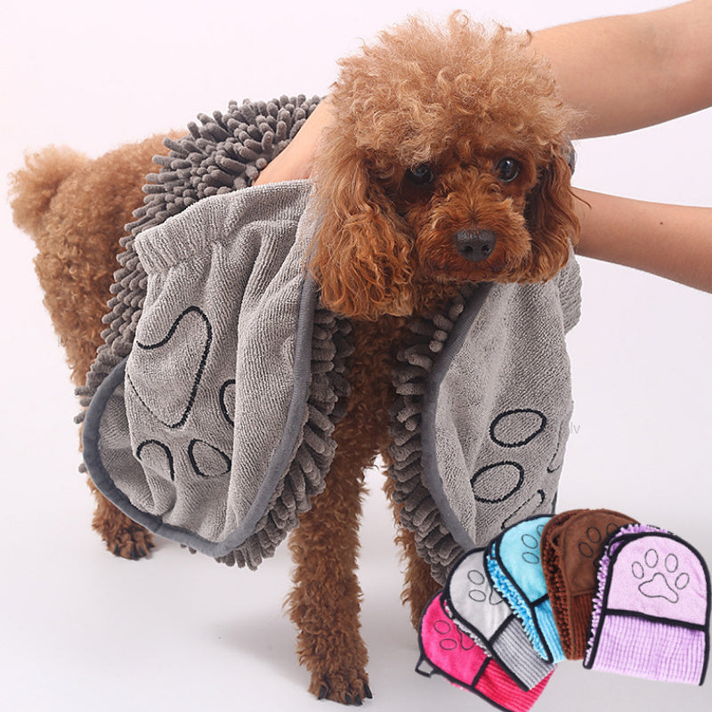 Chenille Dog Towel with Double Pockets, 62 x 23 cm