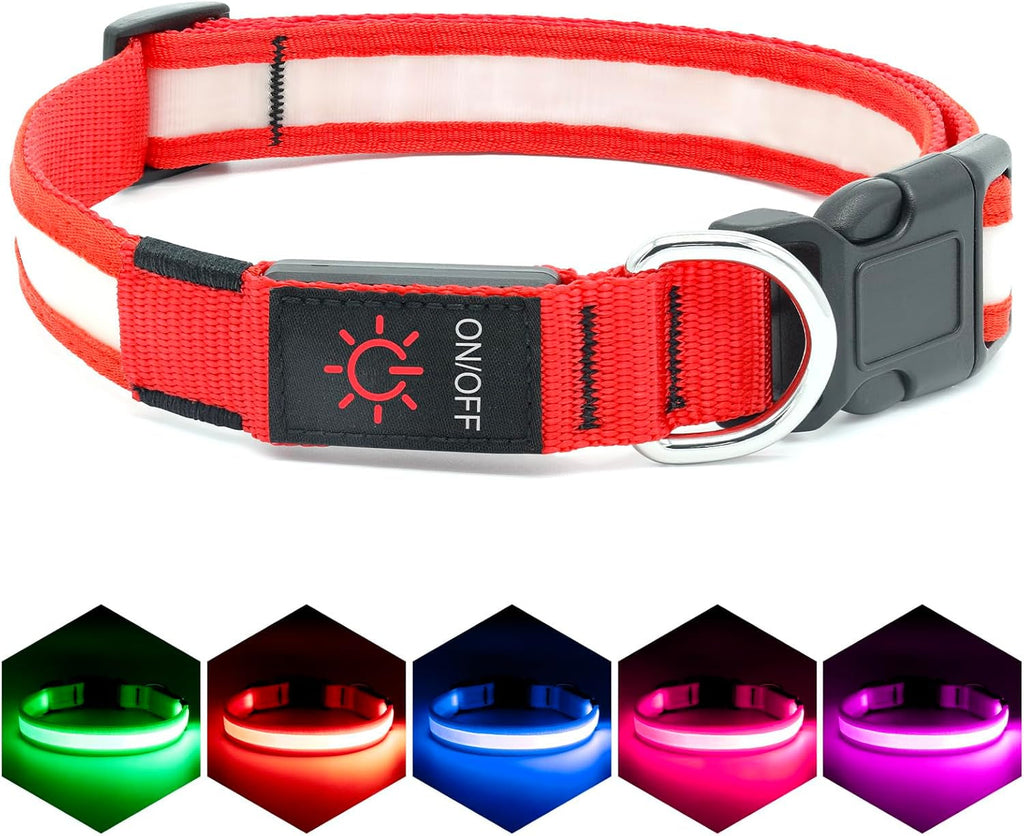 LED Dog Collar with USB Rechargeable Light, Adjustable Fit