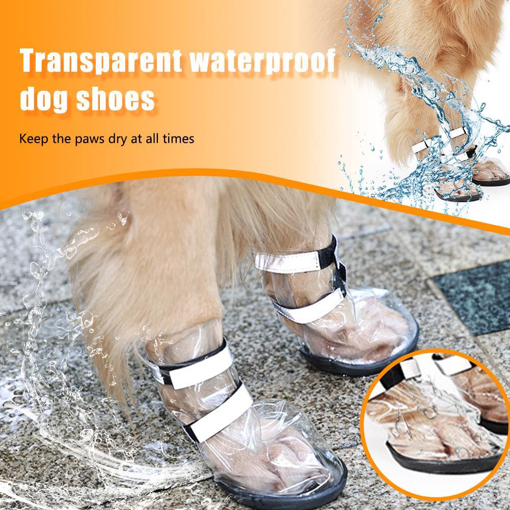 Waterproof PVC Dog Shoes, Non-Slip, Black, Set of 4