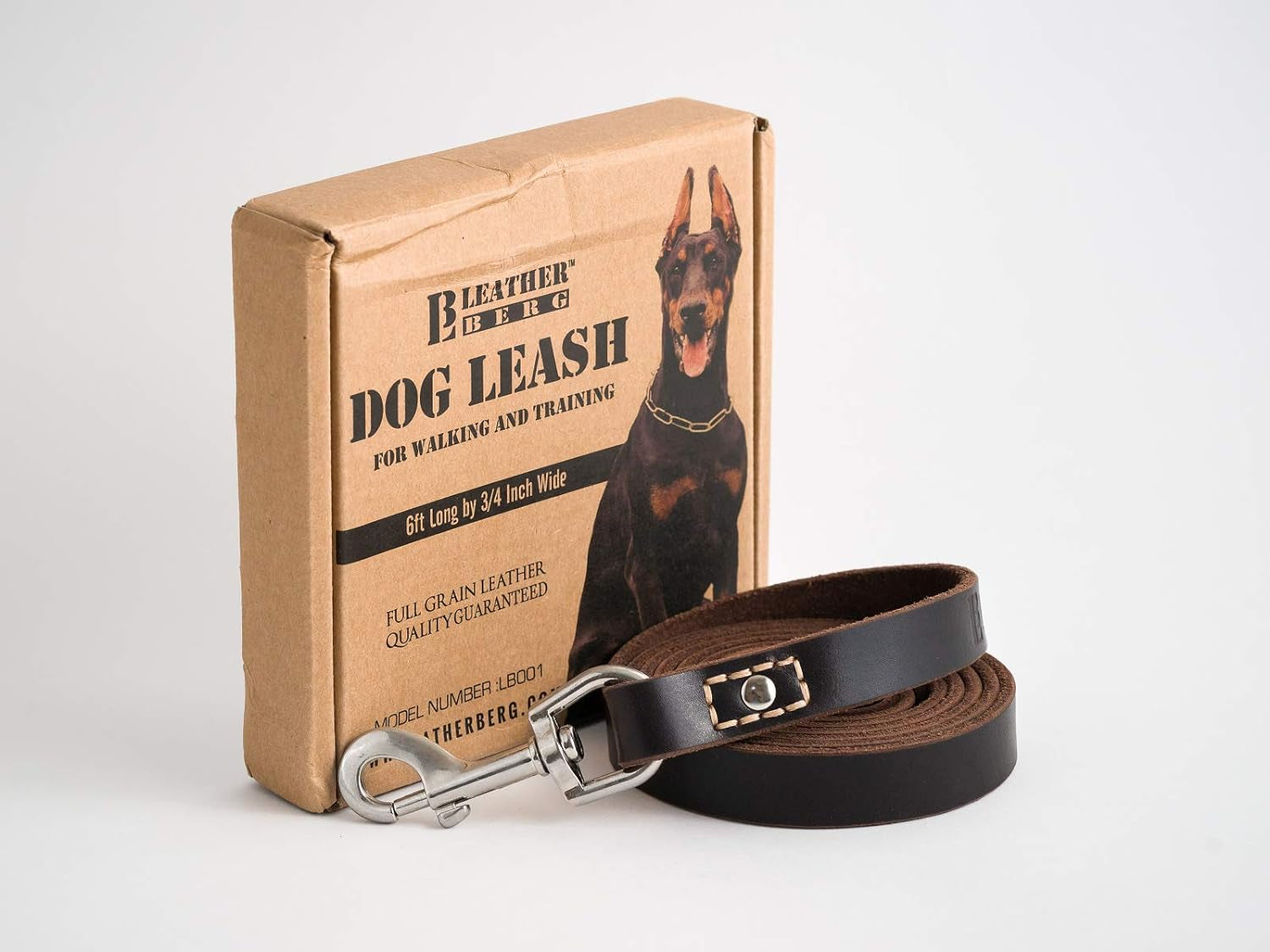6-Foot Latigo Leather Dog Leash with Double Stitching