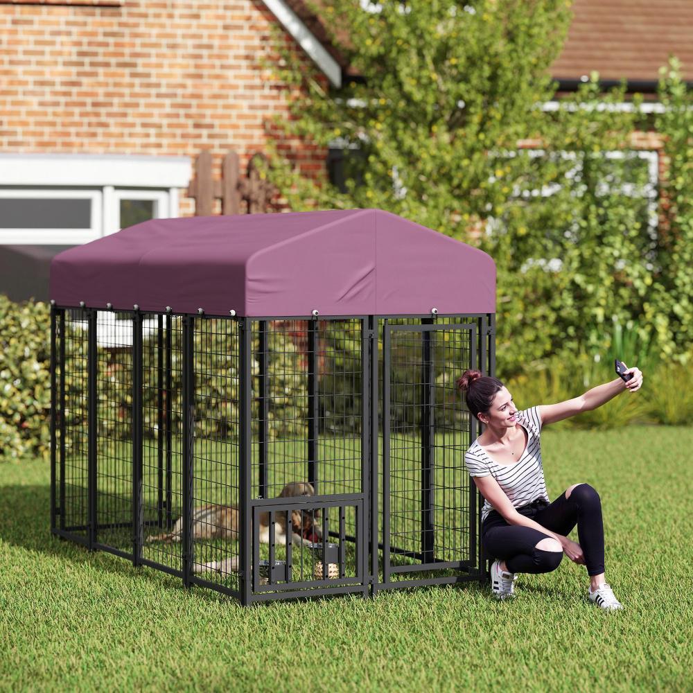 Welded Wire Outdoor Dog Kennel with Weather-Resistant Cover, 7.9 x 4 x 6 ft
