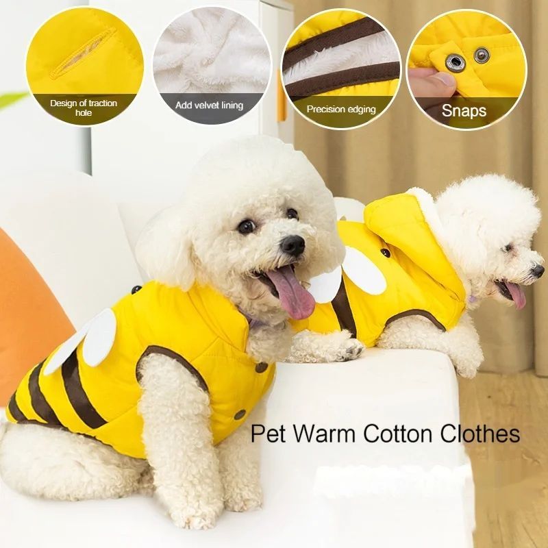 Yellow Velvet-Lined Pet Coat for Cats and Dogs