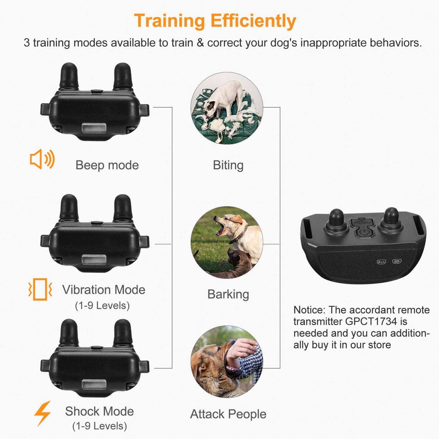 Waterproof Dog Bark Collar with Remote and Adjustable Modes