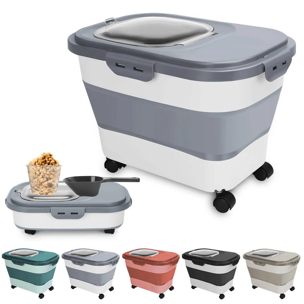 Collapsible Pet Food Storage Container with Wheels, 20 lb Capacity