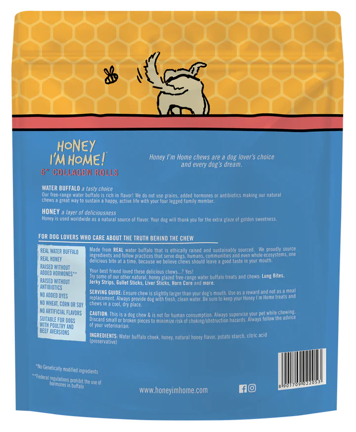 Water Buffalo Collagen Chews with Honey for Dogs