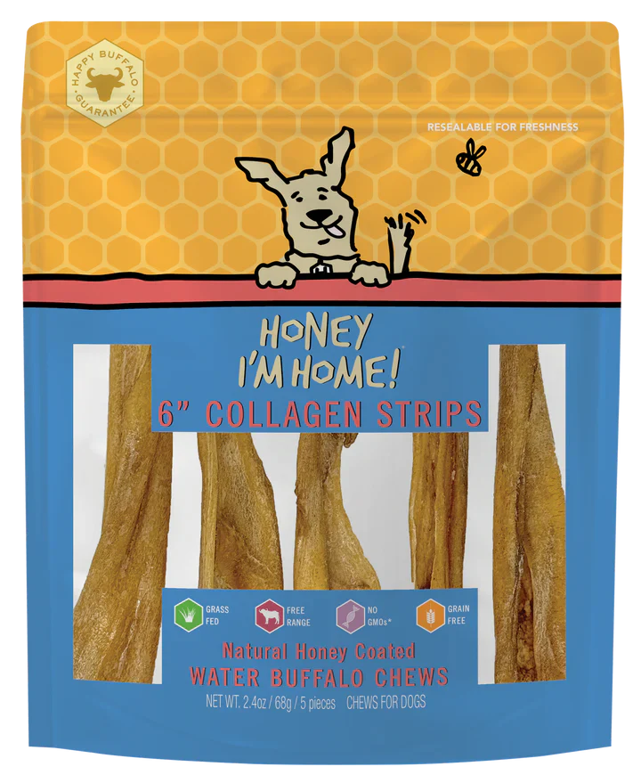 6" Water Buffalo Cheek Collagen Dog Chew Strips