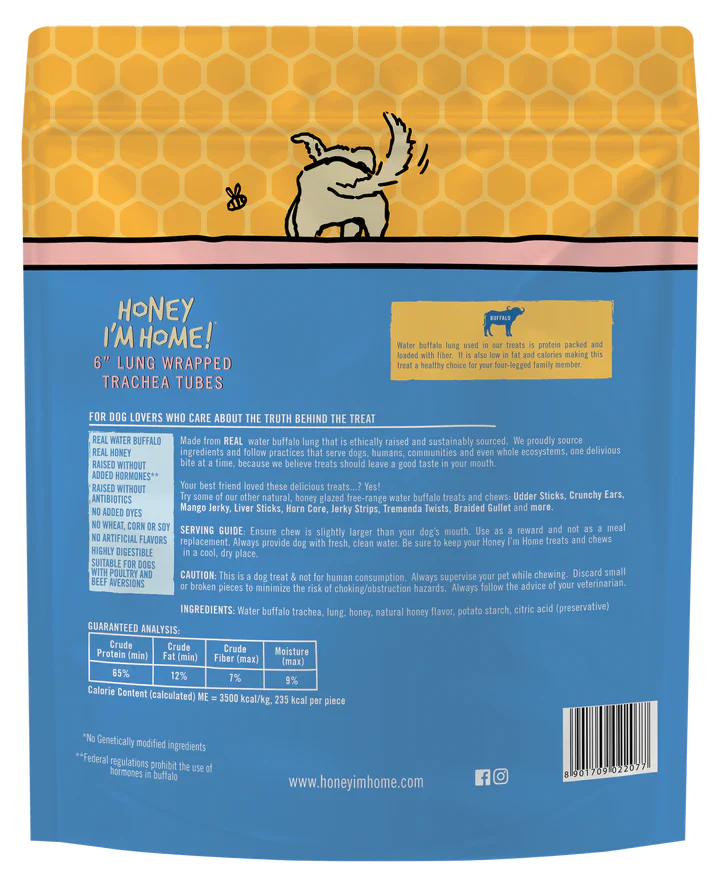 Honey I'm Home 6" Wheezy Wraps Water Buffalo Dog Chews