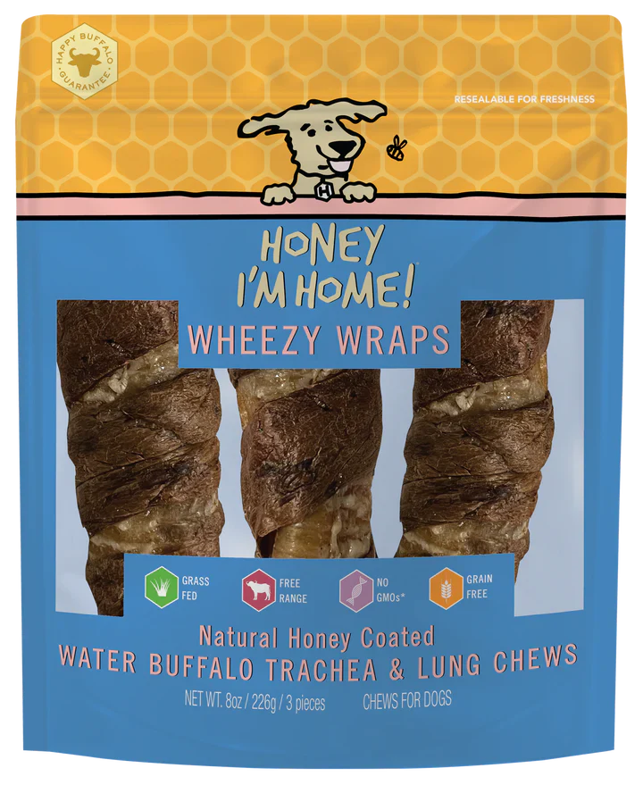 Honey I'm Home 6" Wheezy Wraps Water Buffalo Dog Chews