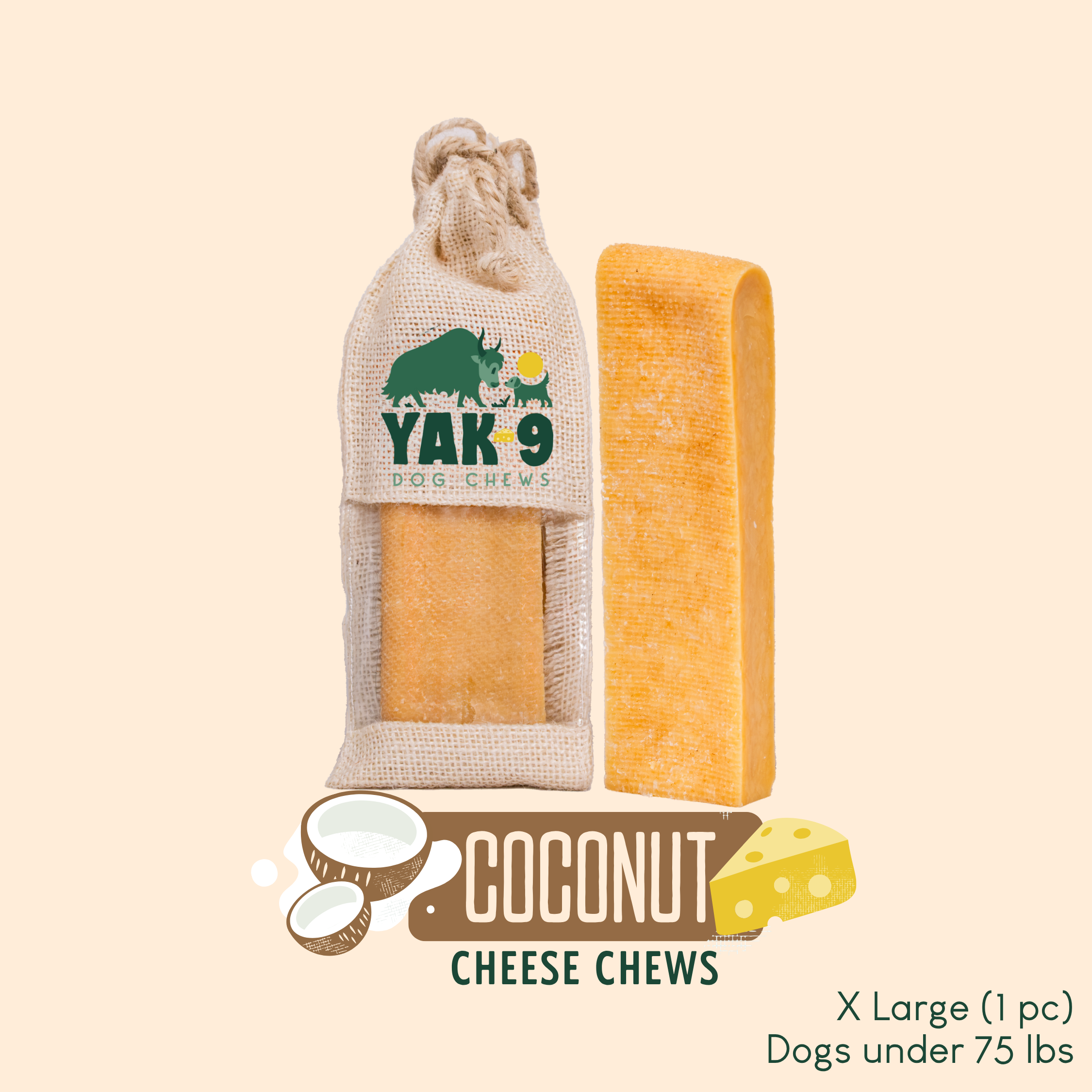 Coconut Cheese Dog Chews with Yak and Cow Milk