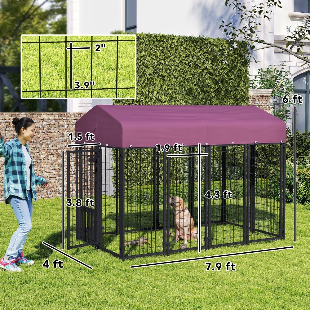 Welded Wire Outdoor Dog Kennel with Weather-Resistant Cover, 7.9 x 4 x 6 ft