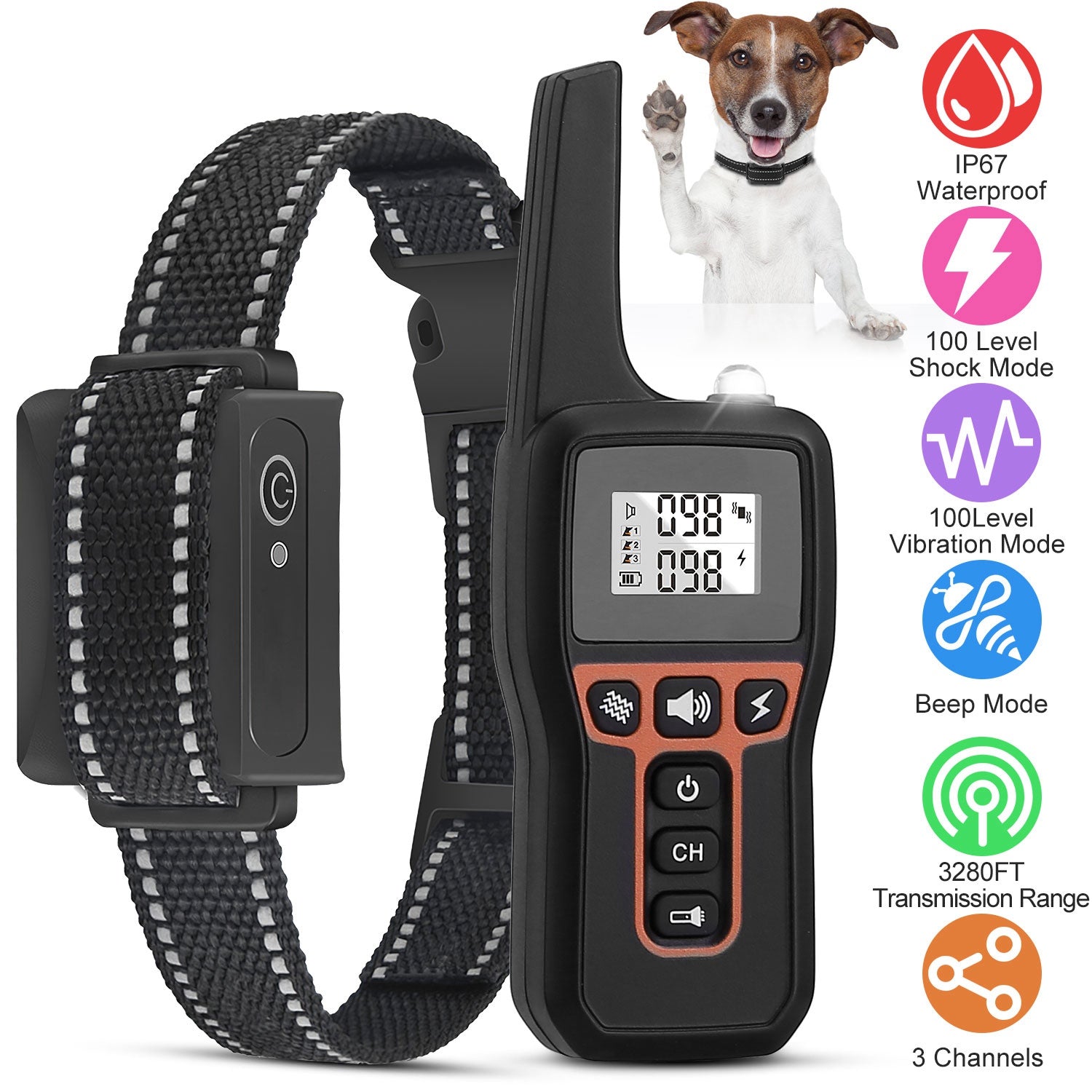 Dog Training Collar with Remote, Waterproof, 3 Modes, Long Range