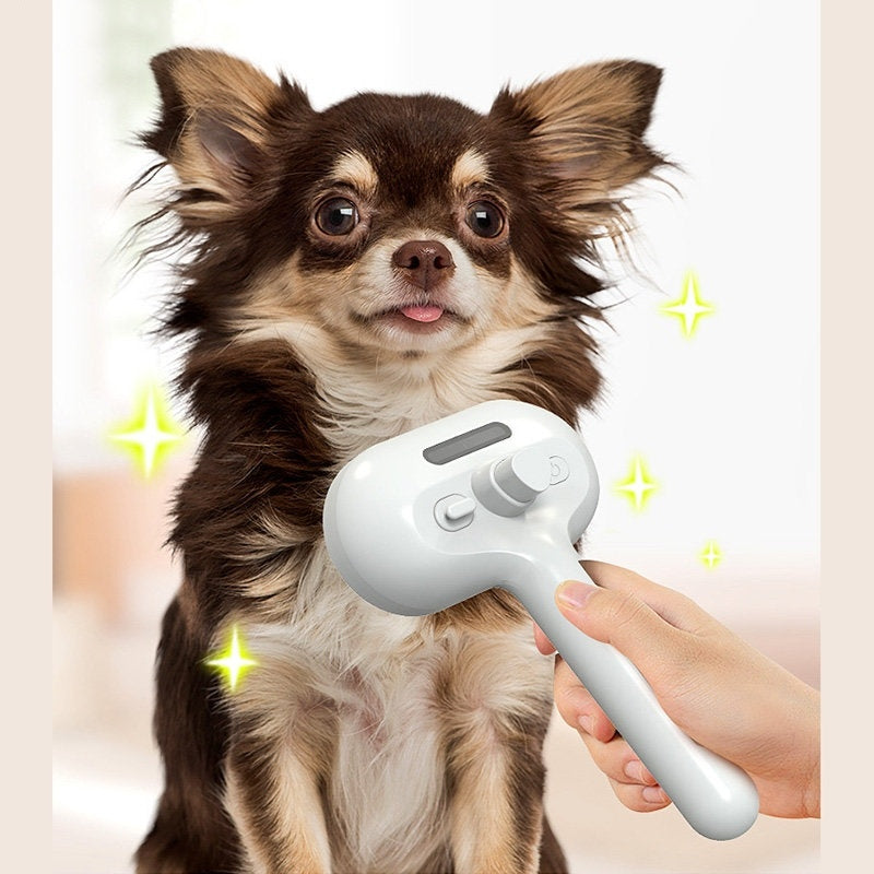 Pet Hair Brush with Angled Bristles and Misting Function, White