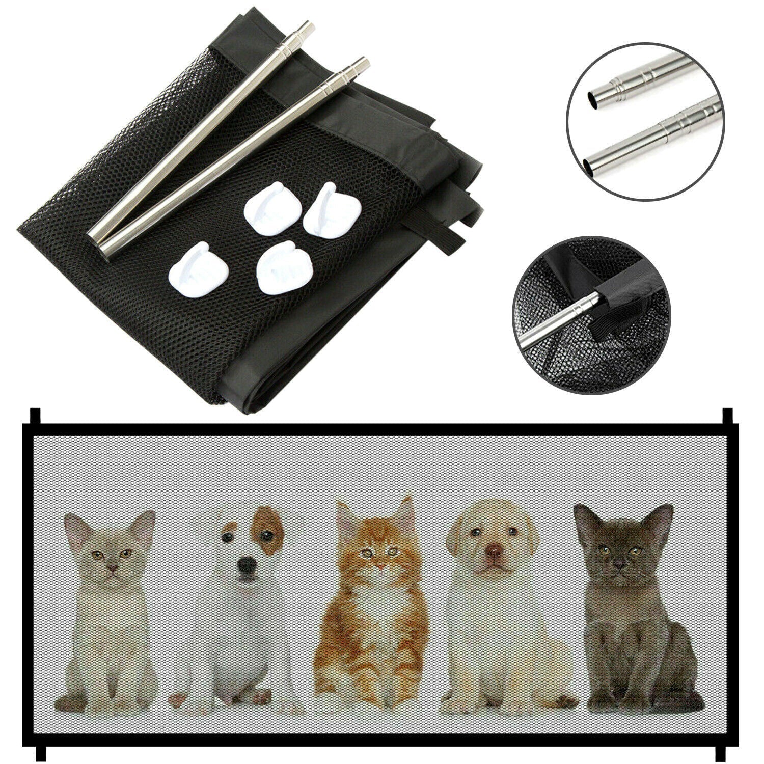 Retractable Mesh Pet Safety Gate – Portable, Pressure-Mounted Barrier