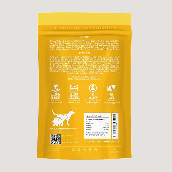 Beef Heart Jerky Strips for Dogs – Single Ingredient, 4 oz