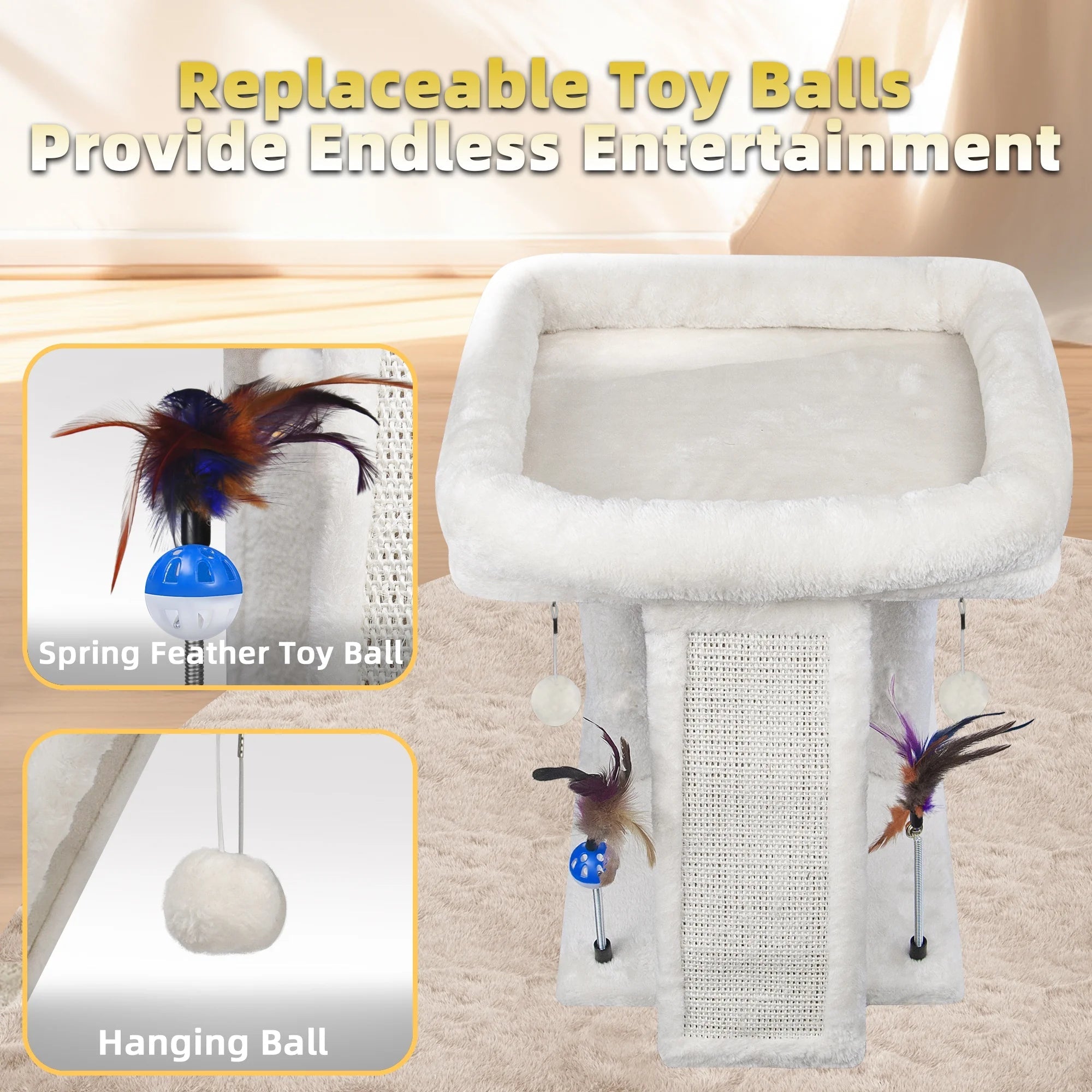 17.7" Cat Tree with Scratching Pad and Play Balls, Gray