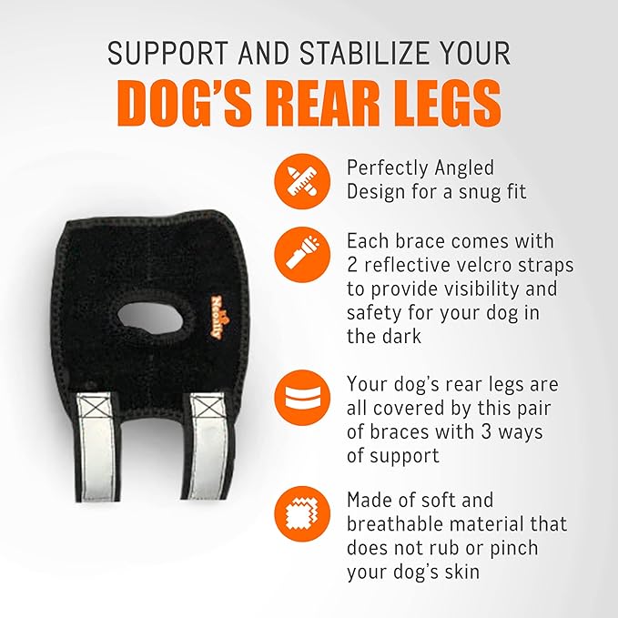 Rear Leg Hock Braces for Dogs, Pair with Removable Metal Inserts
