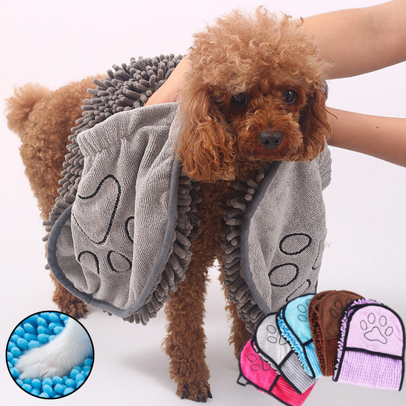 Chenille Dog Towel with Double Pockets, 62 x 23 cm