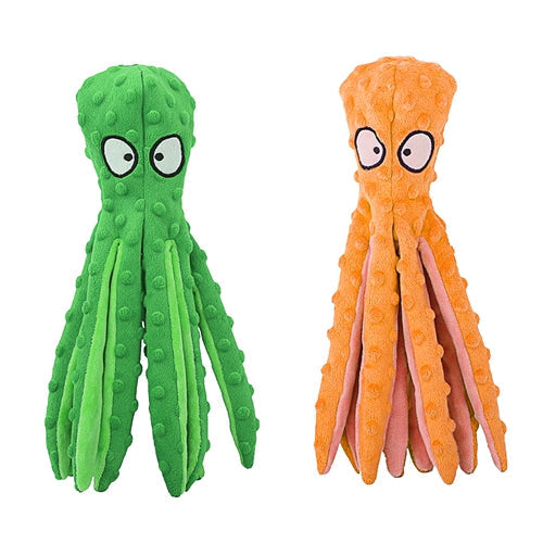 Stuffing-Free Squeaky Octopus Dog Toy Set – 2 Pack