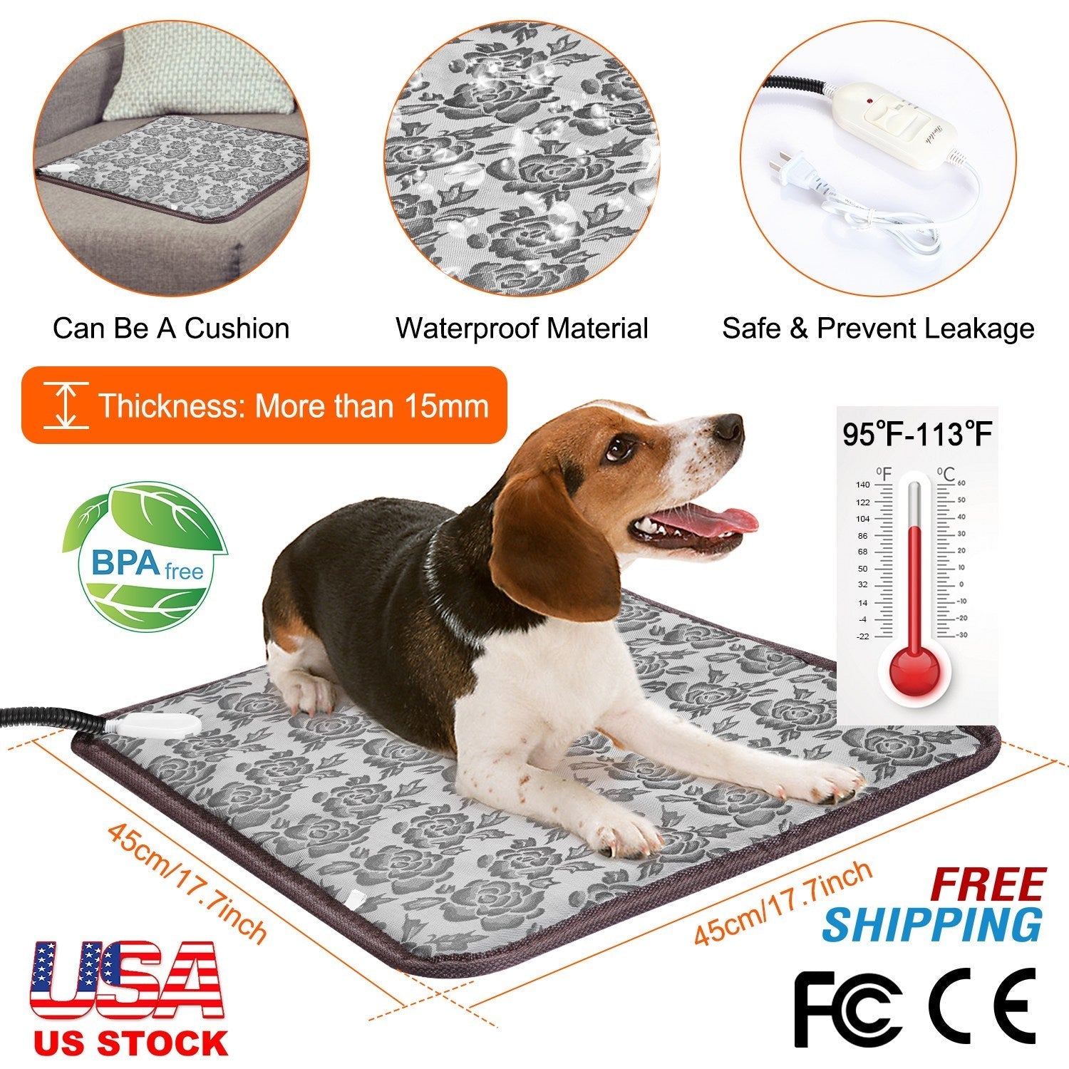 Electric Pet Heating Pad with Adjustable Temperature for Dogs & Cats