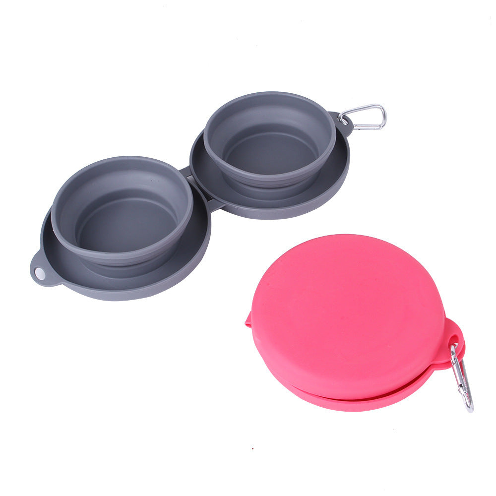 Collapsible Double Pet Bowl Set with Non-Slip Silicone Mat