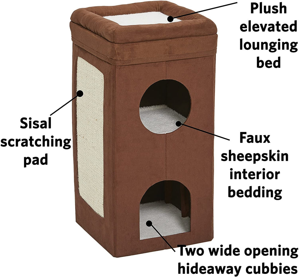 Three-Tier Cat Cube Condo with Scratching Panel and Hideouts