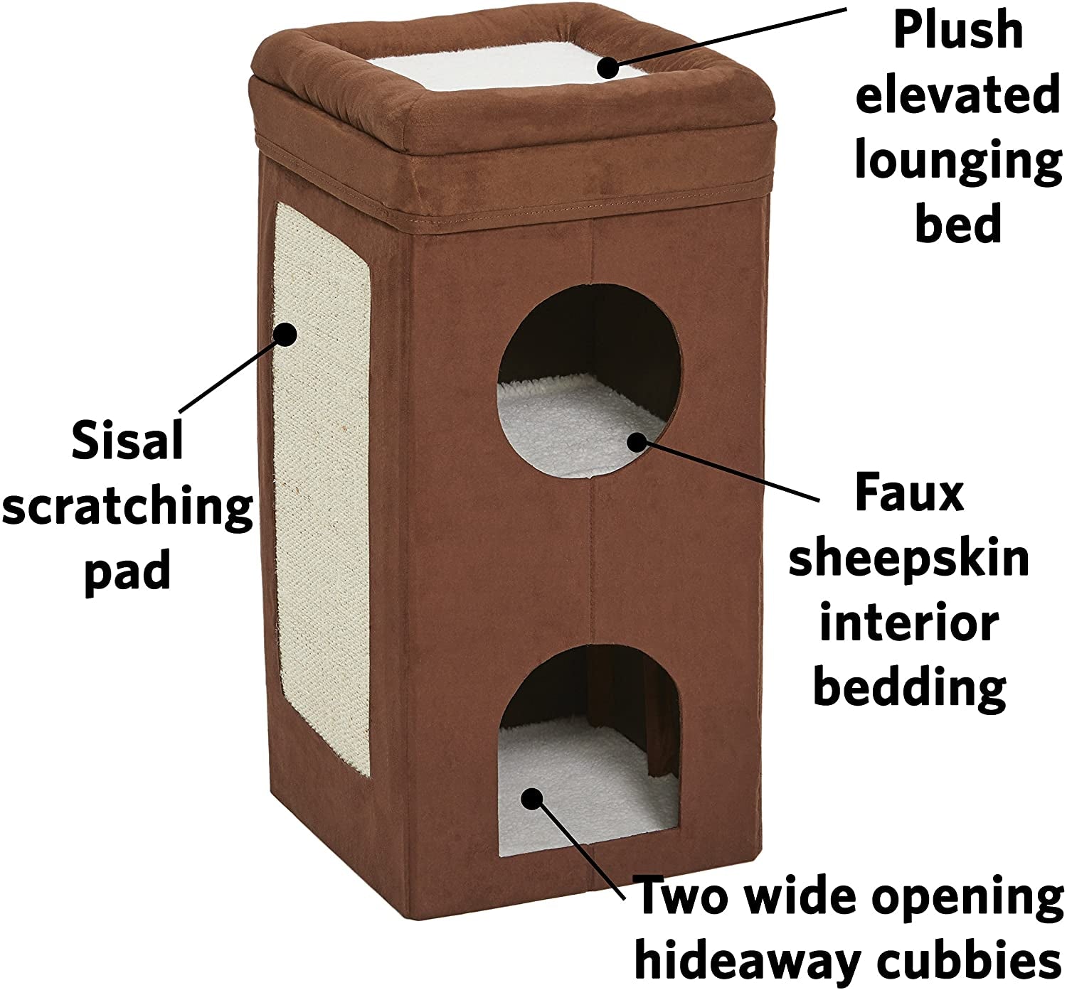 Three-Tier Cat Cube Condo with Scratching Panel and Hideouts