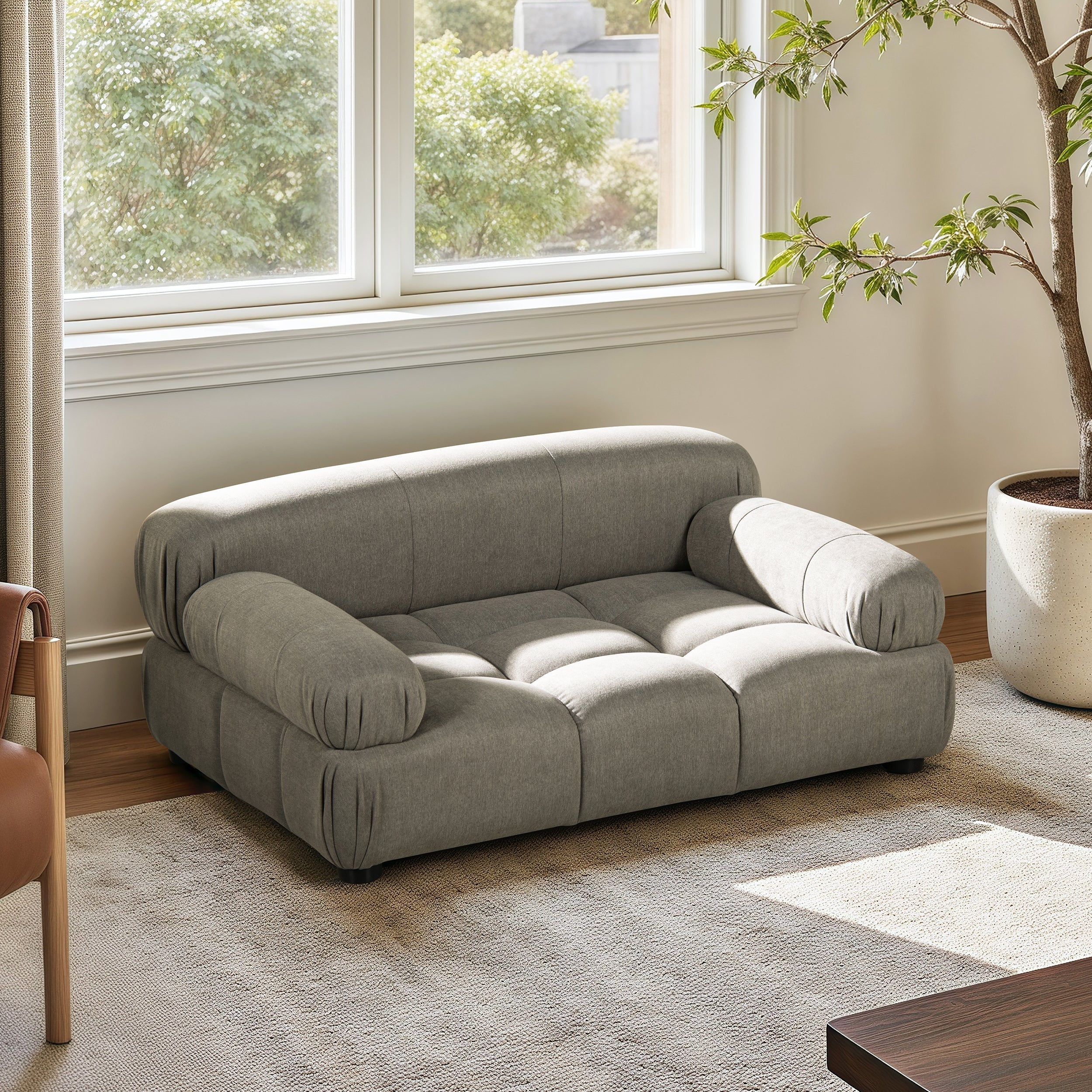 Velvet Pet Sofa with Bolstered Arms, Gray, Small to Medium Dogs