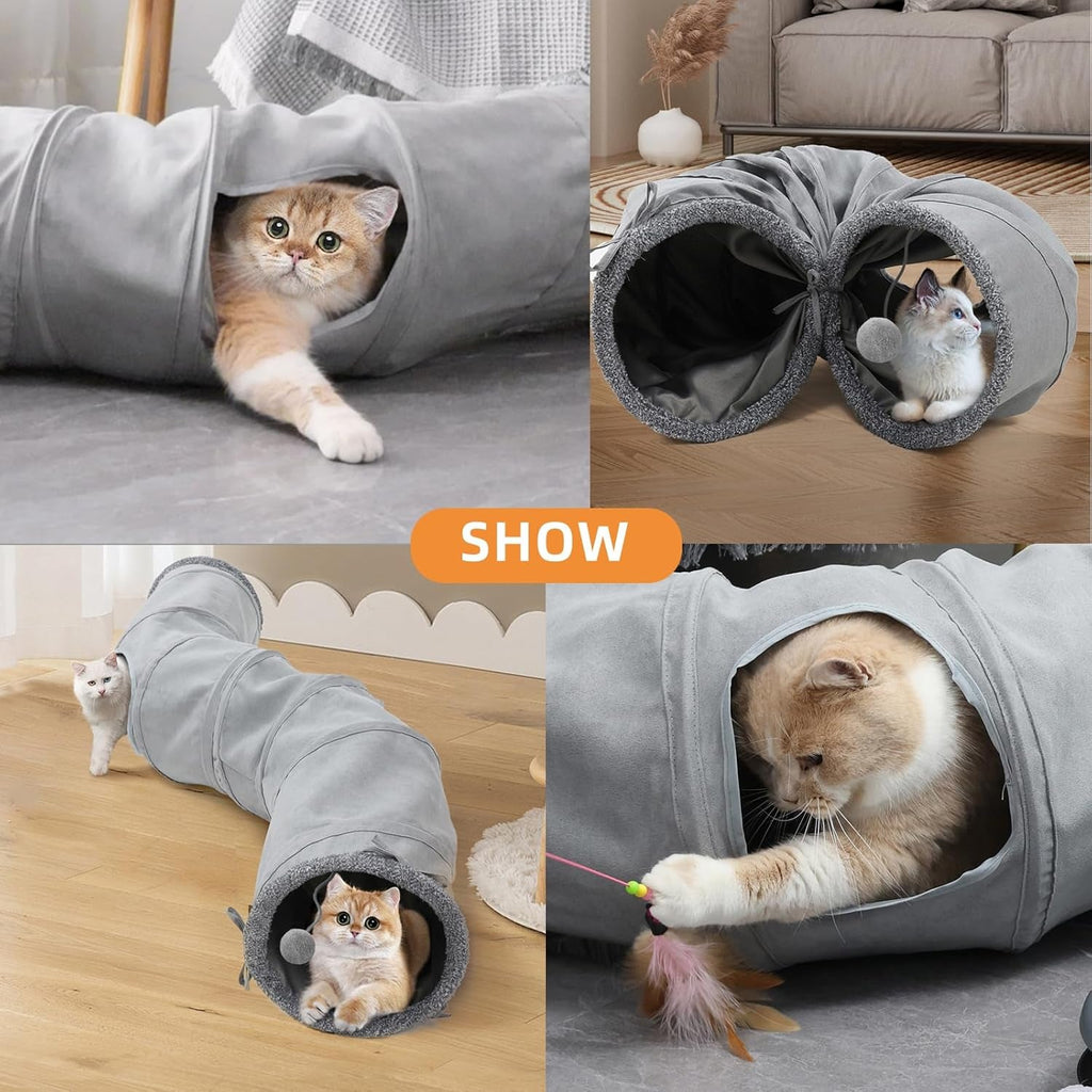 S-Shaped Cat and Small Pet Tunnel with Toys and Blanket