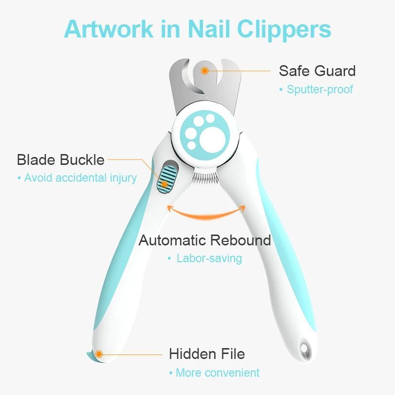 Ergonomic Pet Nail Clippers for Dogs and Cats, Blue and White