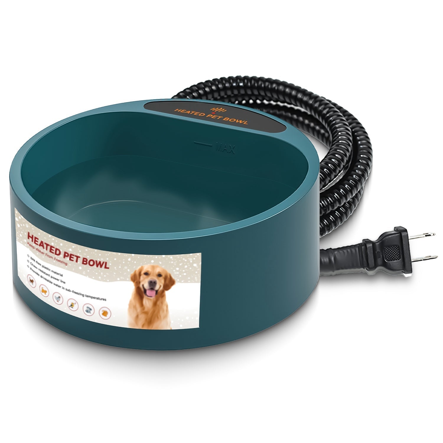 Heated Pet Water Bowl, 74.4 oz, IP67 Waterproof for Dogs, Cats & Rabbits