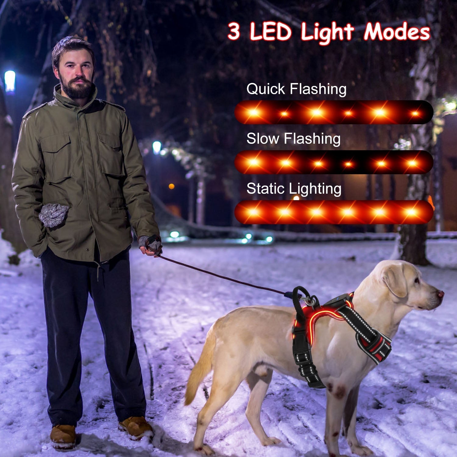 Rechargeable LED Dog Harness with No-Pull Design and Handle